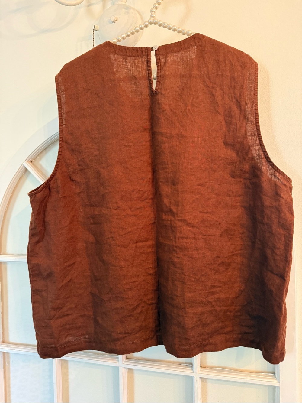Quince 100% European Linen Sleeveless Tank Top Brown Coastal Earthy Sustainable - Picture 5 of 7